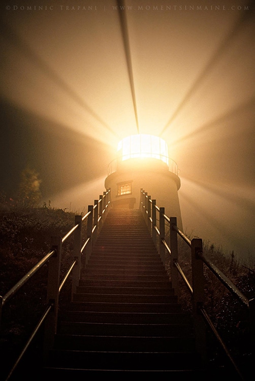 Owls Head Light at night.